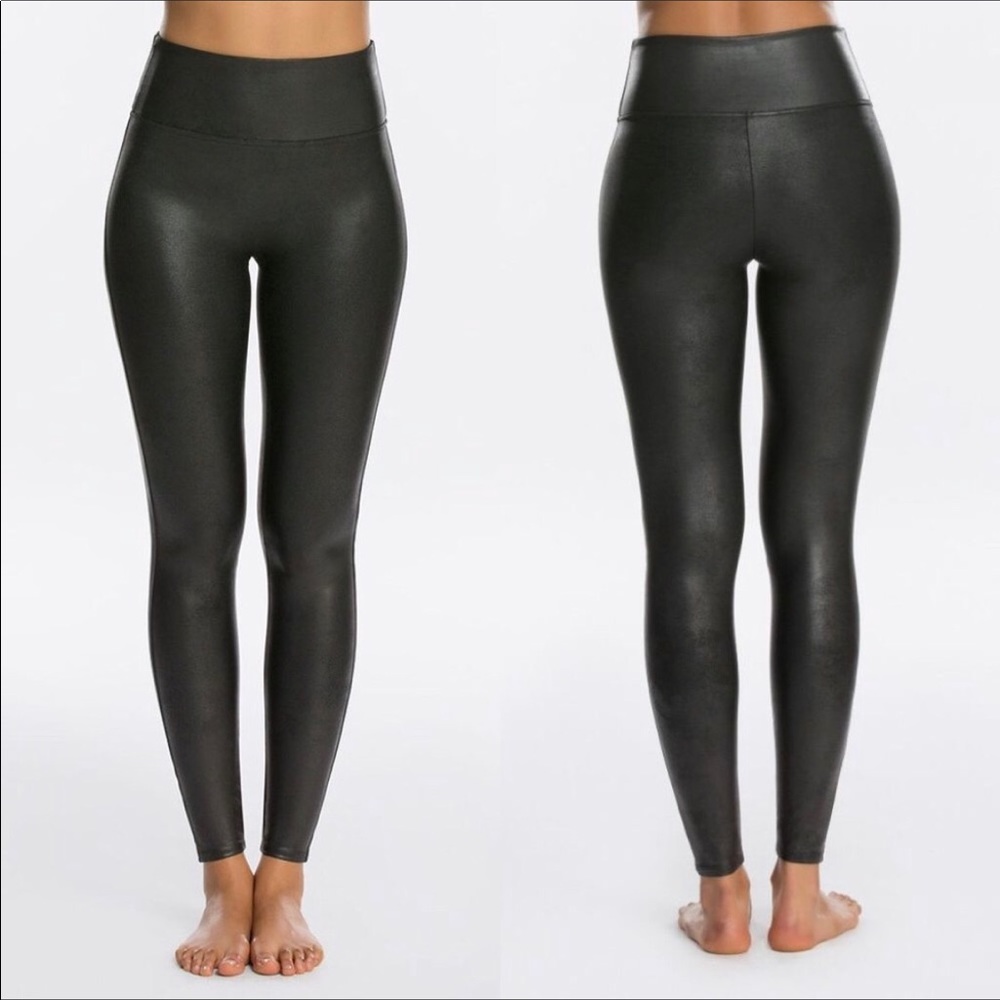 Spanx Faux Leather Stretch Shaping Black Leggings